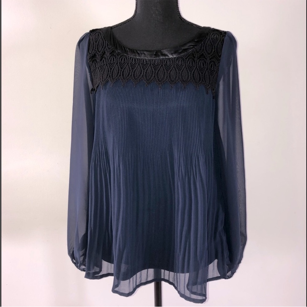 H&M Long Sleeve Pleated Blouse with Lace detail